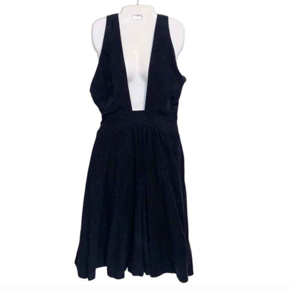 Steven Alan Dress Womens Size 4 USA Pinafore Jumper Plunge Viscose Linen Black